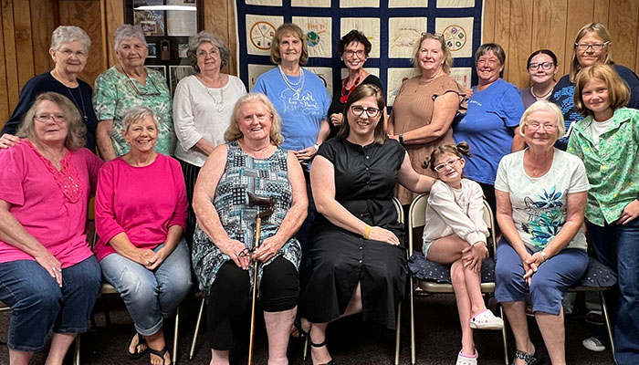 Women on Mission at Beulah Baptist Church, Kingsport, hosted their annual salad supper on Sept. 5 with guest speaker, Beth Moore, compassion ministry specialist for the Tennessee Baptist Mission Board. She presented information on how Tennessee churches are meeting needs through compassion ministry. There were 18 in attendance. From left are, back row, Shirley Lane, Shelia Shaw, Gloria Hobbs, Sandra Gardner, Charlene Jessee, Vivian Bradshaw, Angela Presnell, Sarah Presnell, Becky Sexton; front row, Jackie Crosby, Marsha Davis, Lynn Rodgers, Beth Moore, Poppy Sexton, Phyllis Campbell and Stella Sexton. — Photo by Sue Robertson