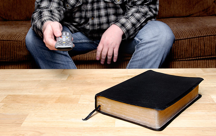 TV. remote, bible, apathy, inertia
